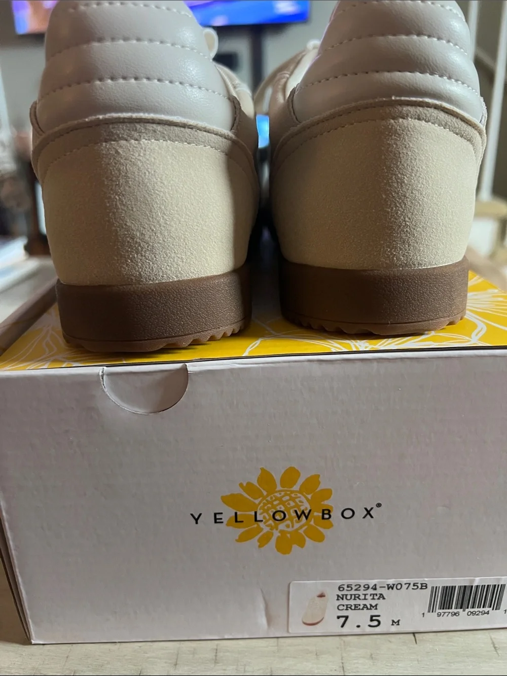 Yellow Box Cream and Brown Retro Low-Profile Sneakers